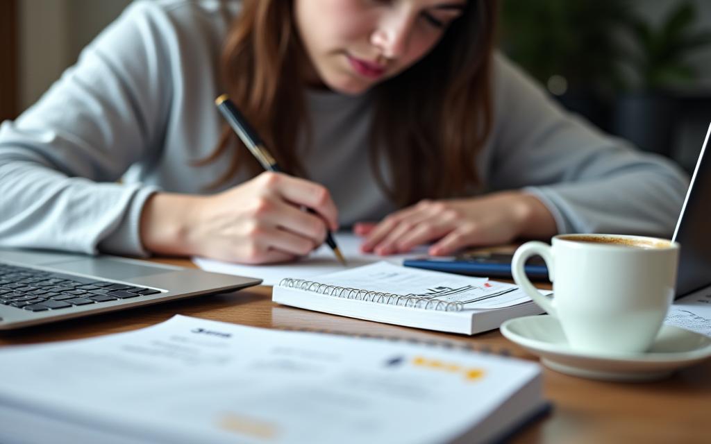 A student focused on studying for a French proficiency test.