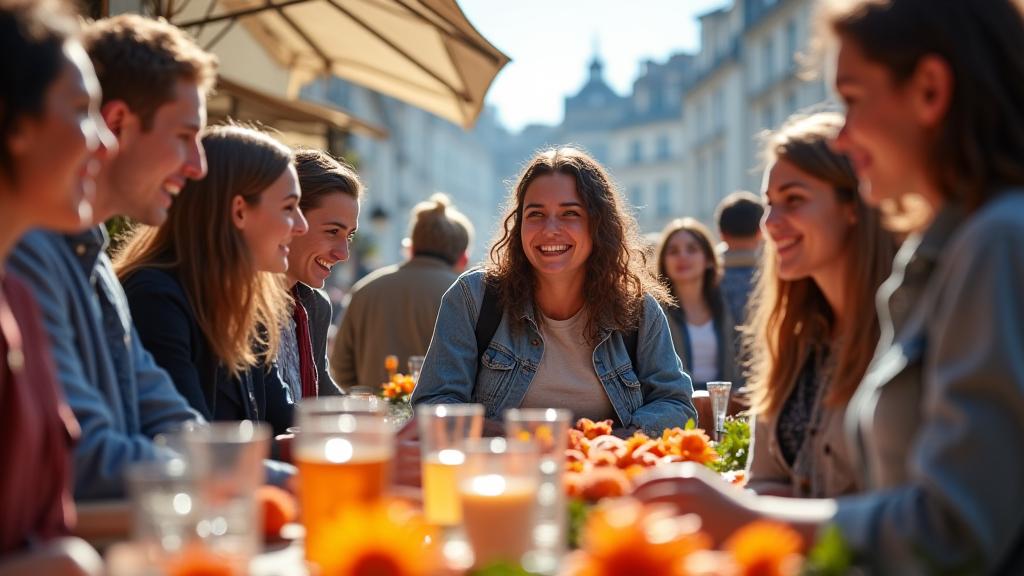 A group enjoying a cultural activity in Lyon, part of a language immersion program.
